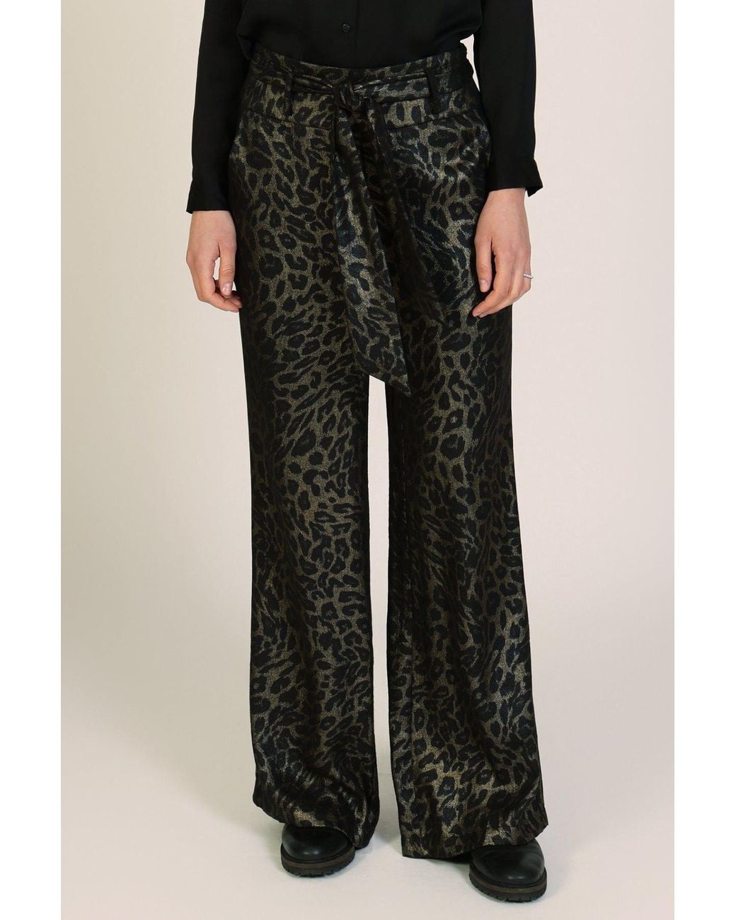 Traffic People Gray Thursday's Child Metallic Leopard Print Bacall Trousers