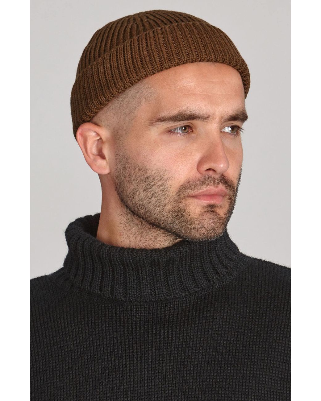 Paul James Knitwear Brown Heavyweight Extra Fine Merino Caster Fisherman Beanie for men