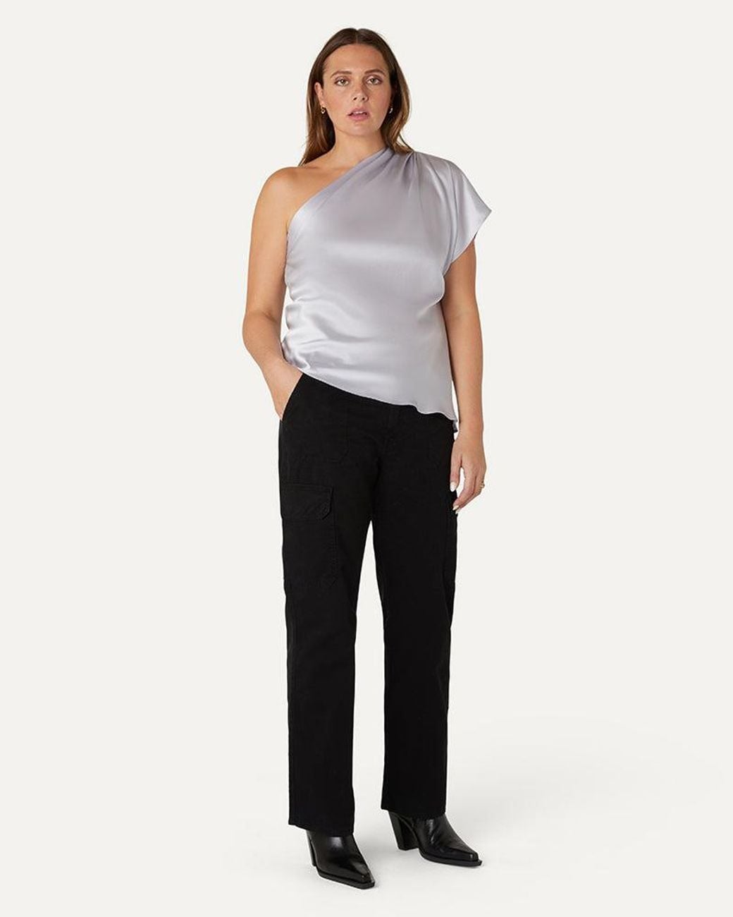 The Summer Edit Purple Emily Silk One-Shoulder Top