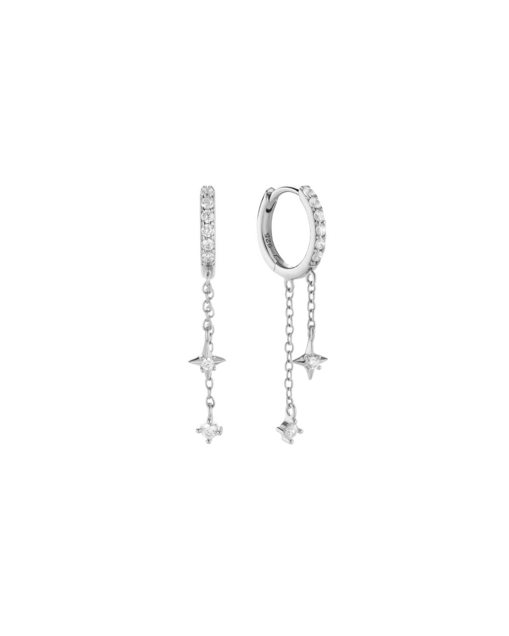 Vanhi White Star Double Chain Dangle Huggies