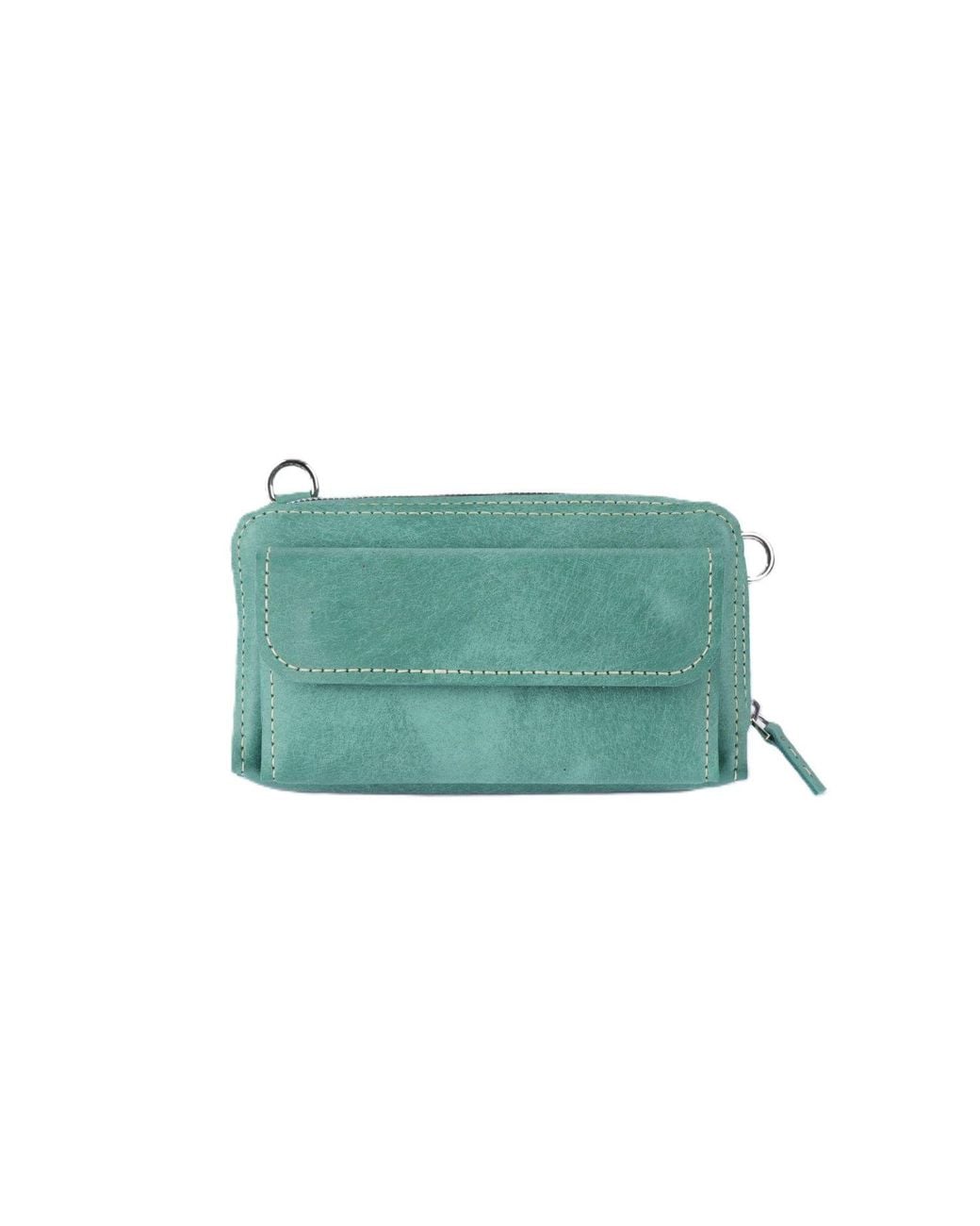 Springmoonatelier Green Handmade Aqua Leather Crossbody Bag