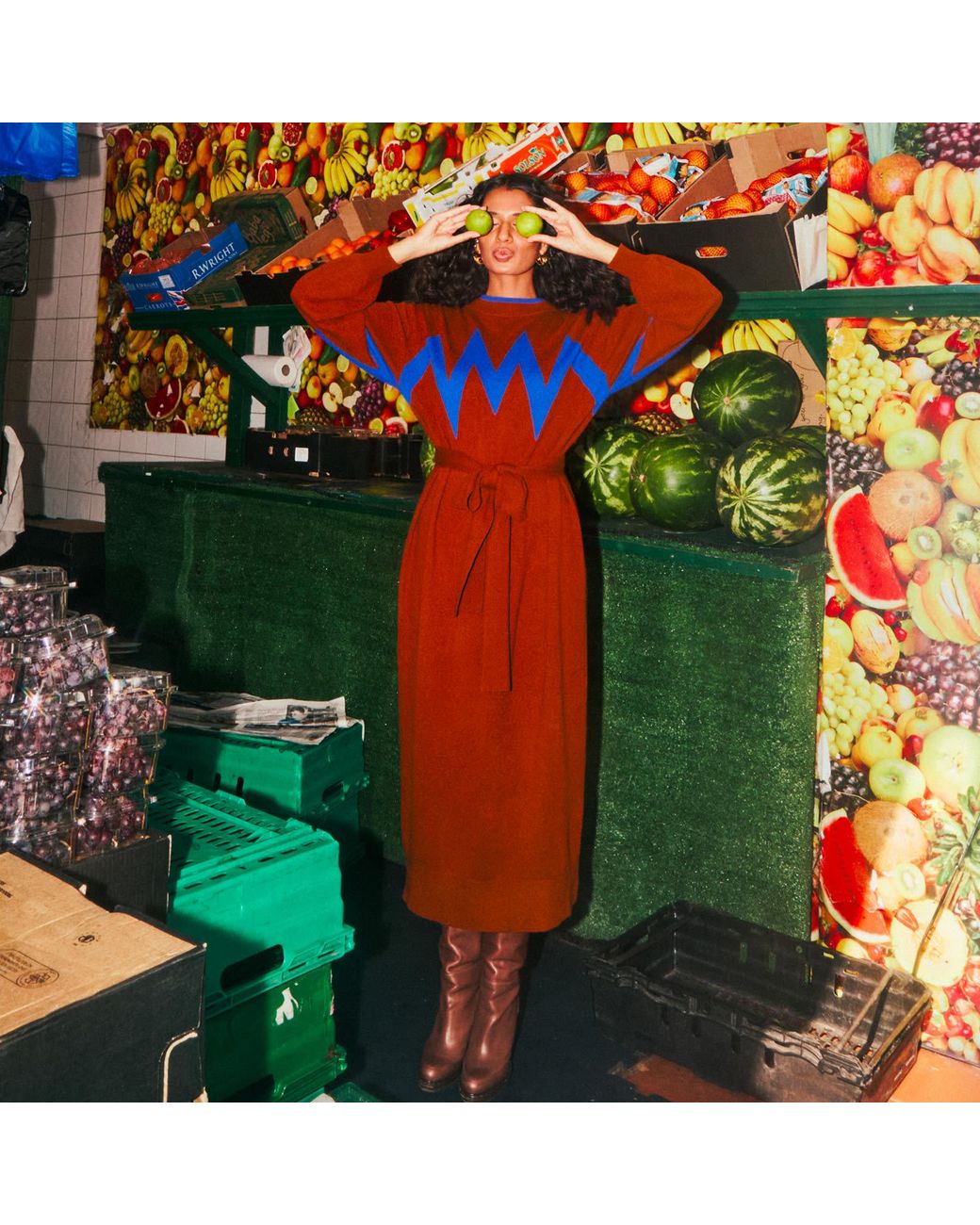 Maison Wanda Brown Zig Zag Dress