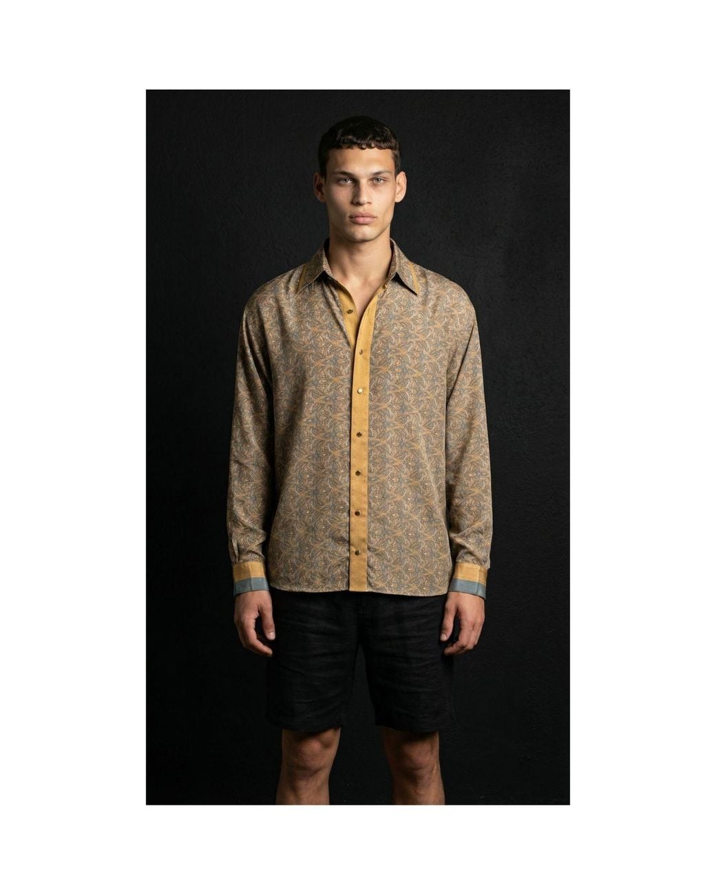 Monzlapur New York Metallic Paisley Motif Long Sleeve Shirt for men