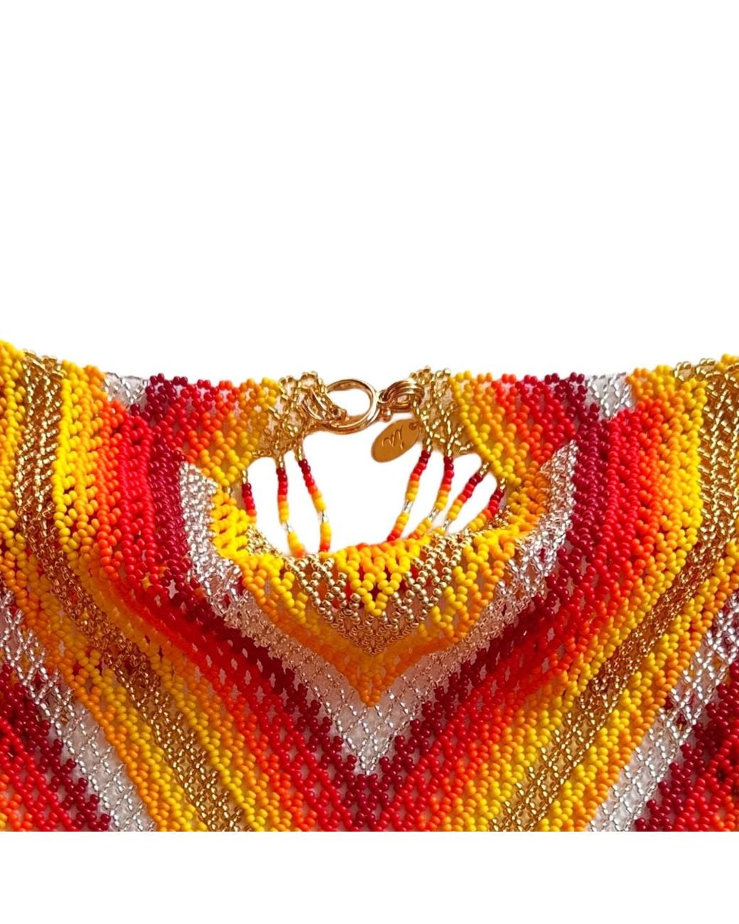 Iliana Arrazola Orange Scarf Fringe Necklace, And, Glass Beads, Beaded Jewelry