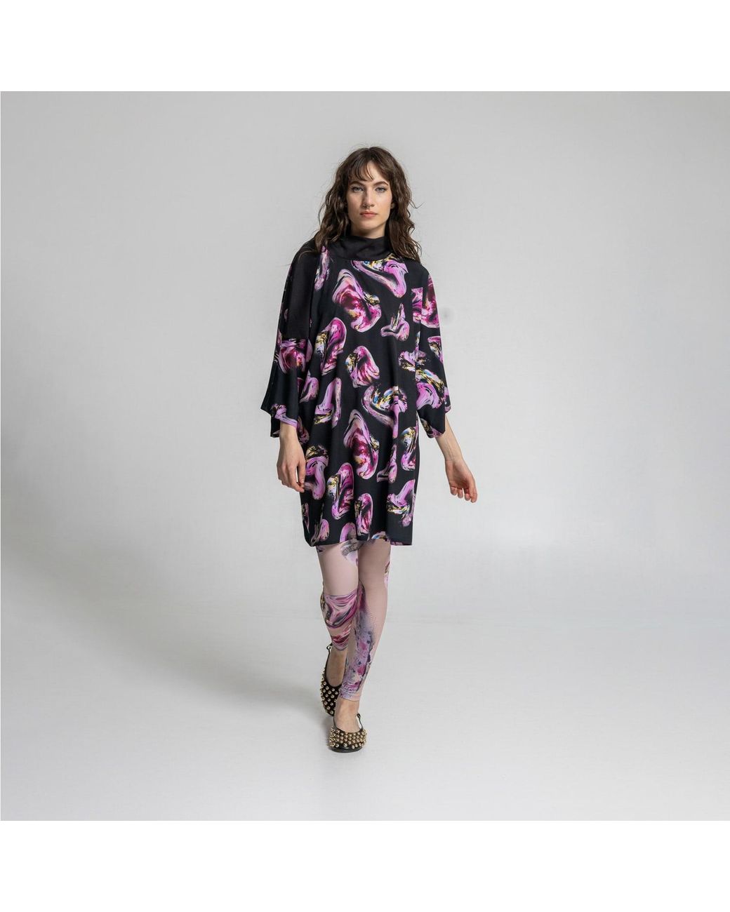 ARTISTA Black Rose Silky High Neck Mini Dress