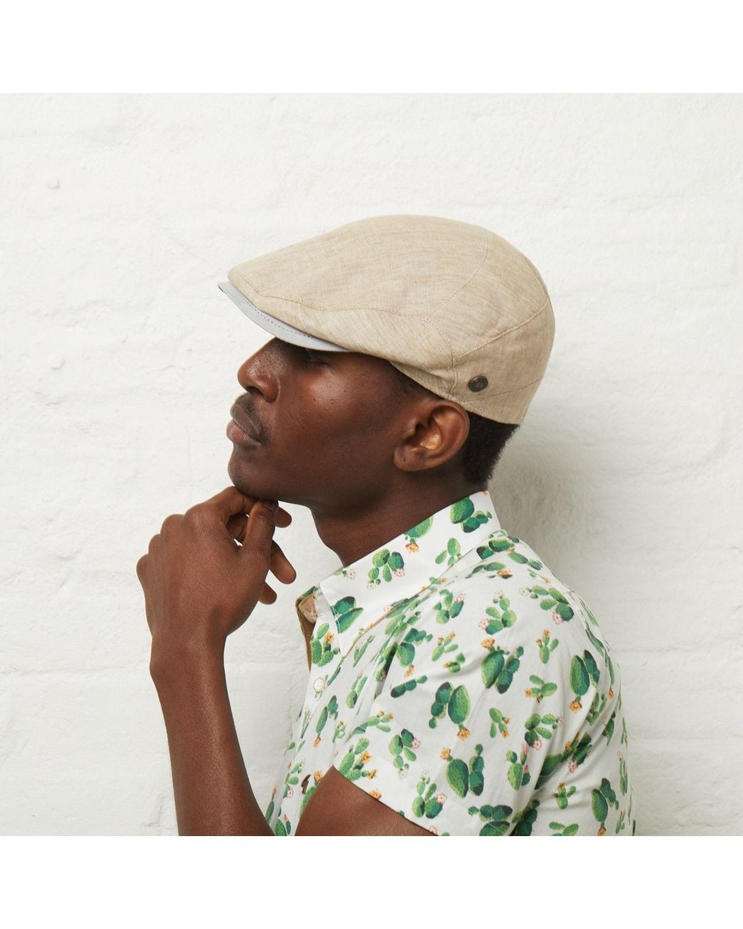 Dasmarca Hats Multicolor Neutrals Dasmarca Logan Linen Fitted Summer Cap With Leather Peak for men