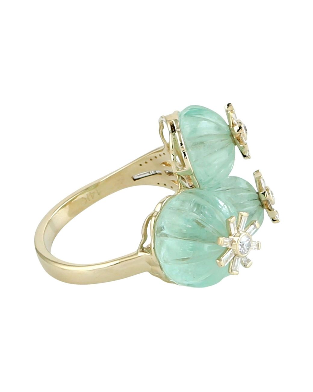 Artisan Green Carved Emerald & Diamond Cluster Ring