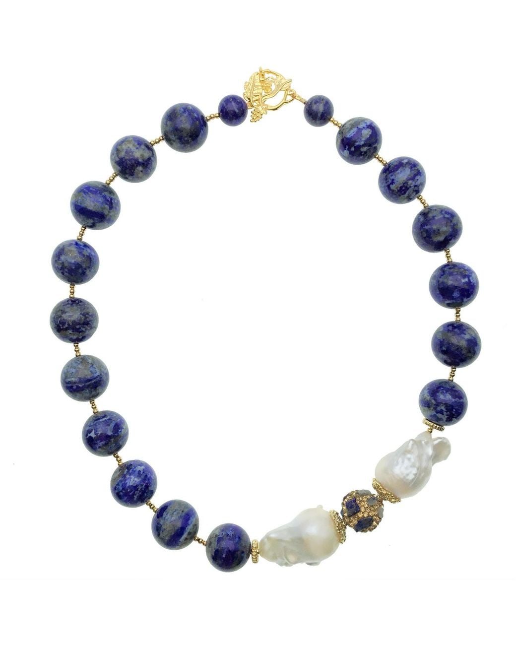 Farra Blue Gorgeous Natural Lapis With Baroque Pearls Necklace
