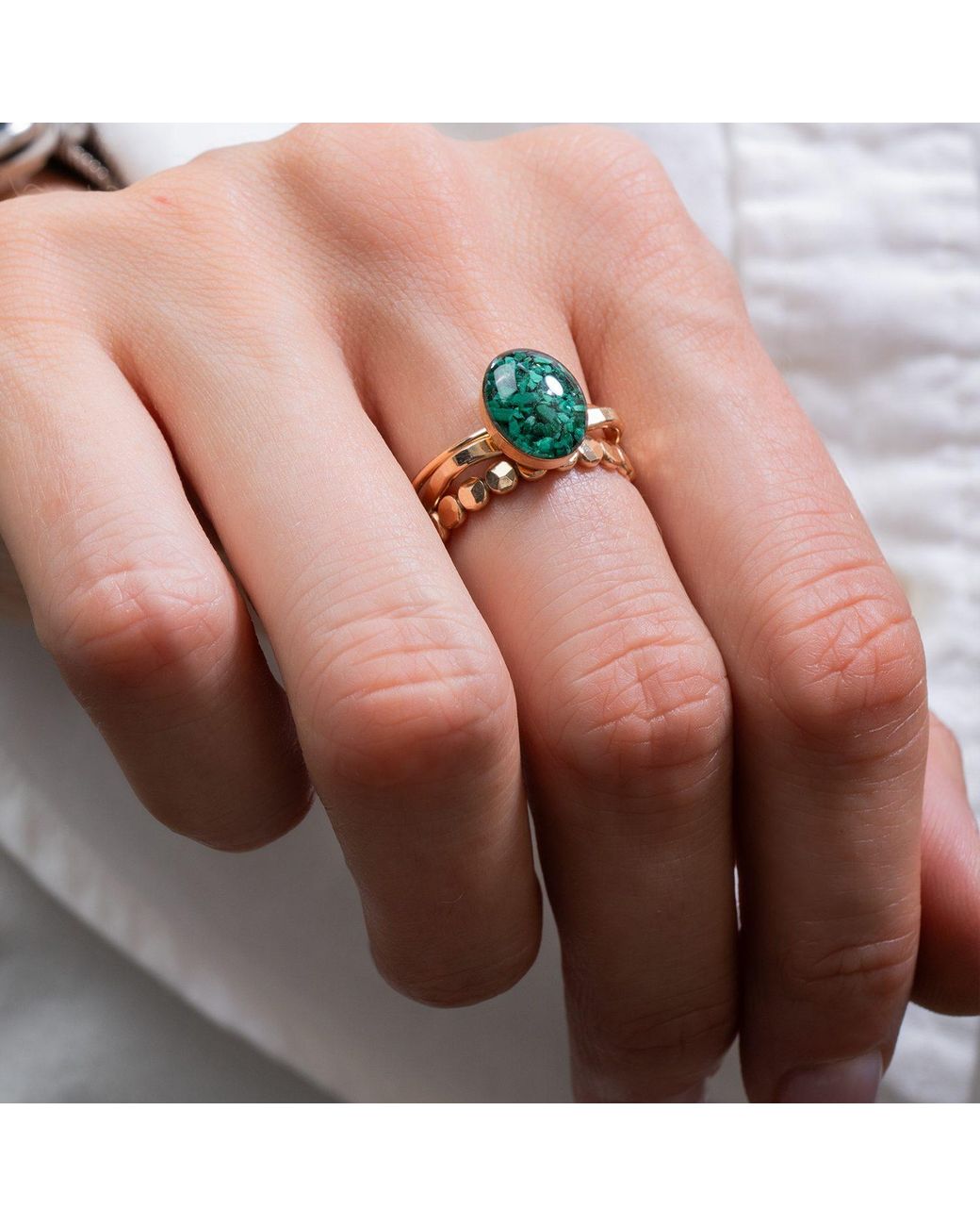 Kate Koel White Beaded Dot Stacking Ring
