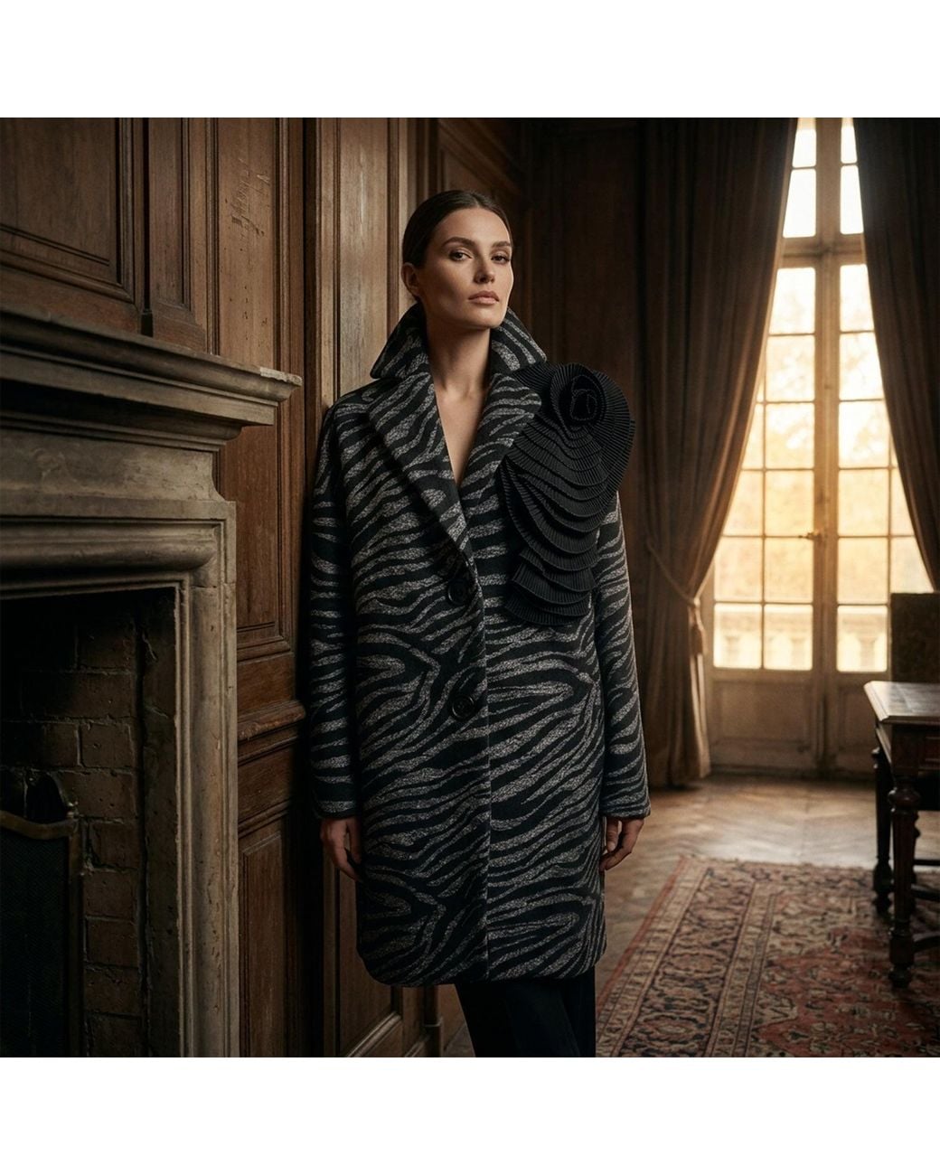 N'Onat Black Zebra Bloom Coat