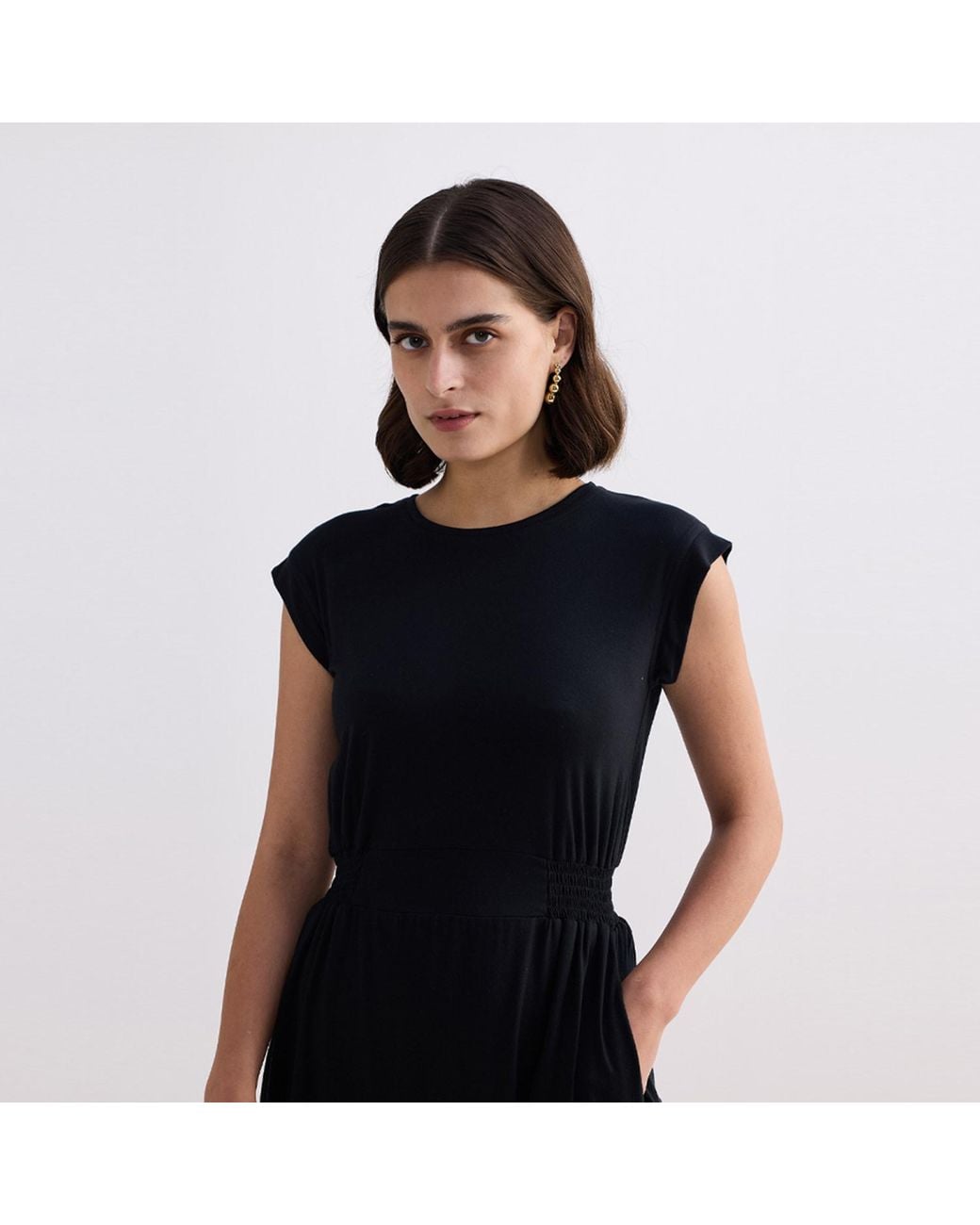 REISTOR Black Short Dress With Smocking Side Detail