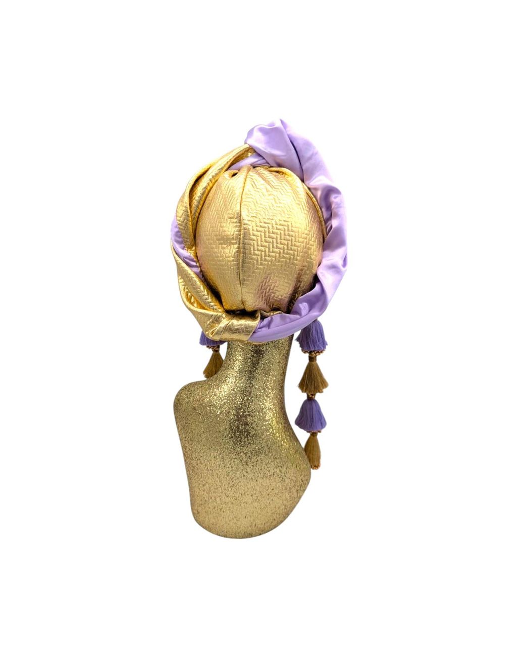 Julia Clancey Metallic Zia Golden & Lilac Silk Dorado Reversible Turban