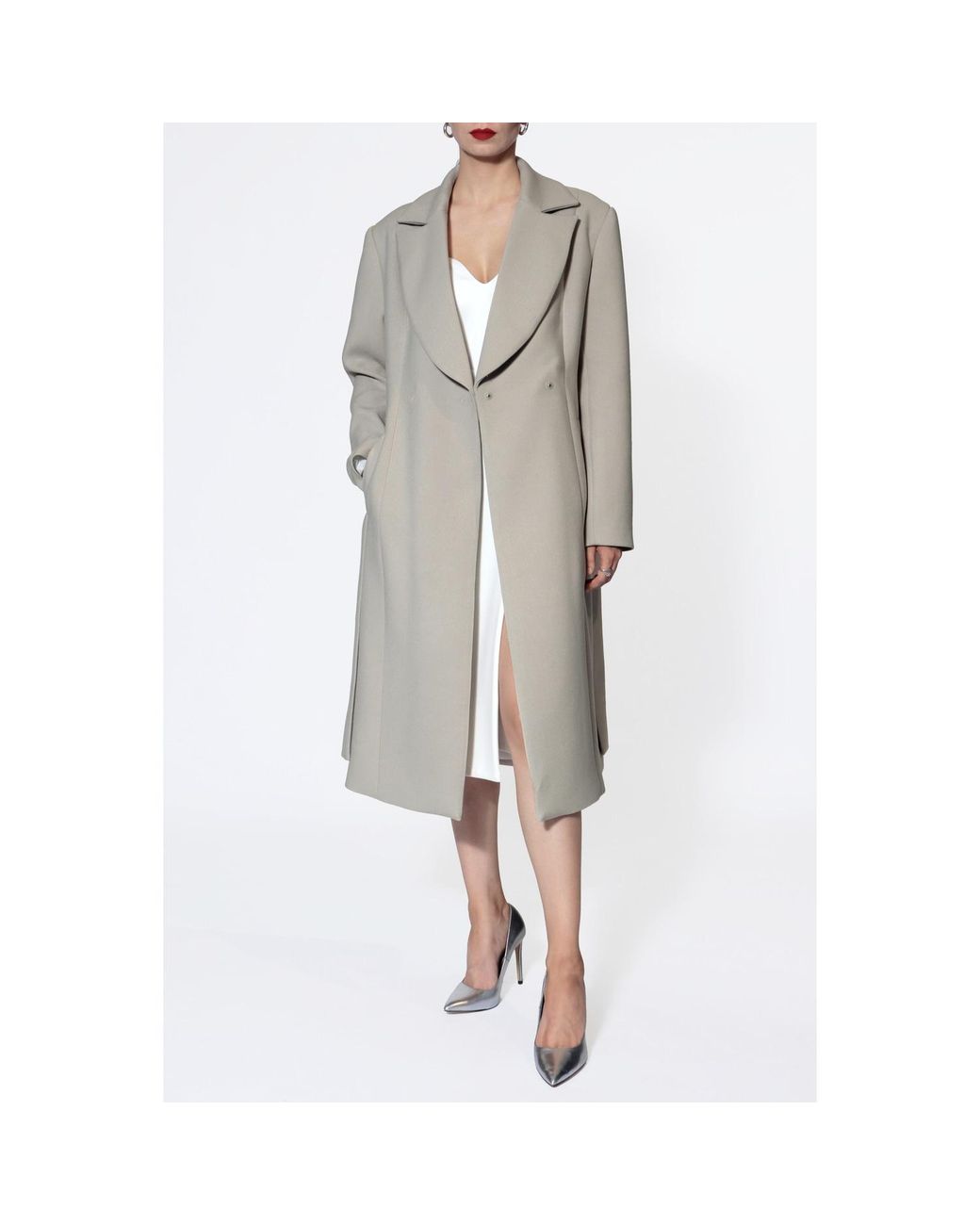 AGGI by HALEWSKI White Neutrals Michelle Cold Ivory Midi Coat