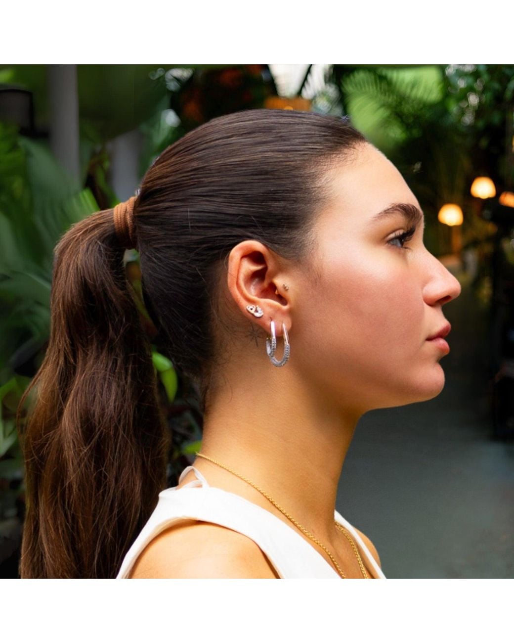 Ebru Jewelry Metallic Pave Diamonds Hoop Mid Size Earrings