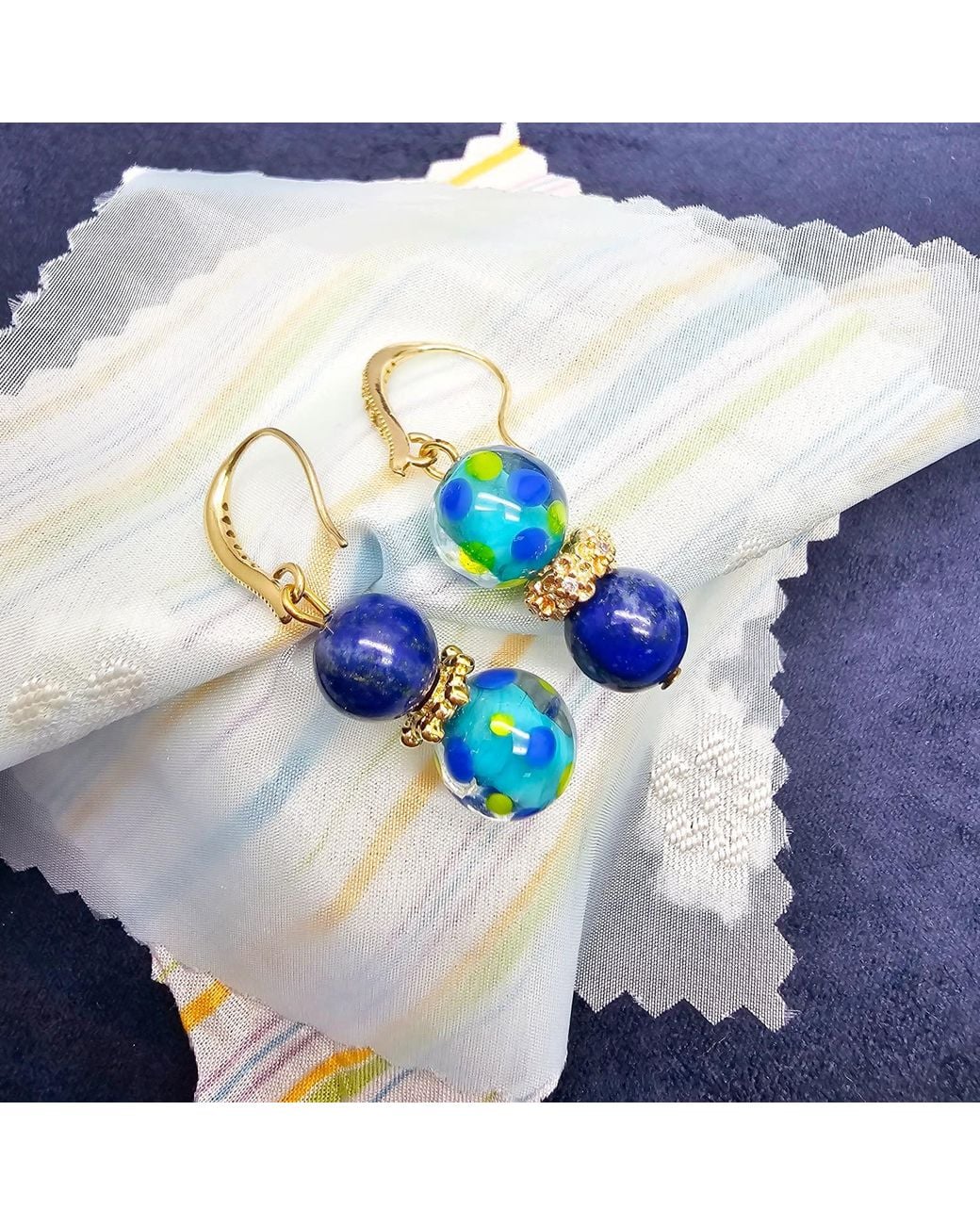 Farra Blue Lapis Lazuli And Colorful Glass Bead Hook Drop Earrings