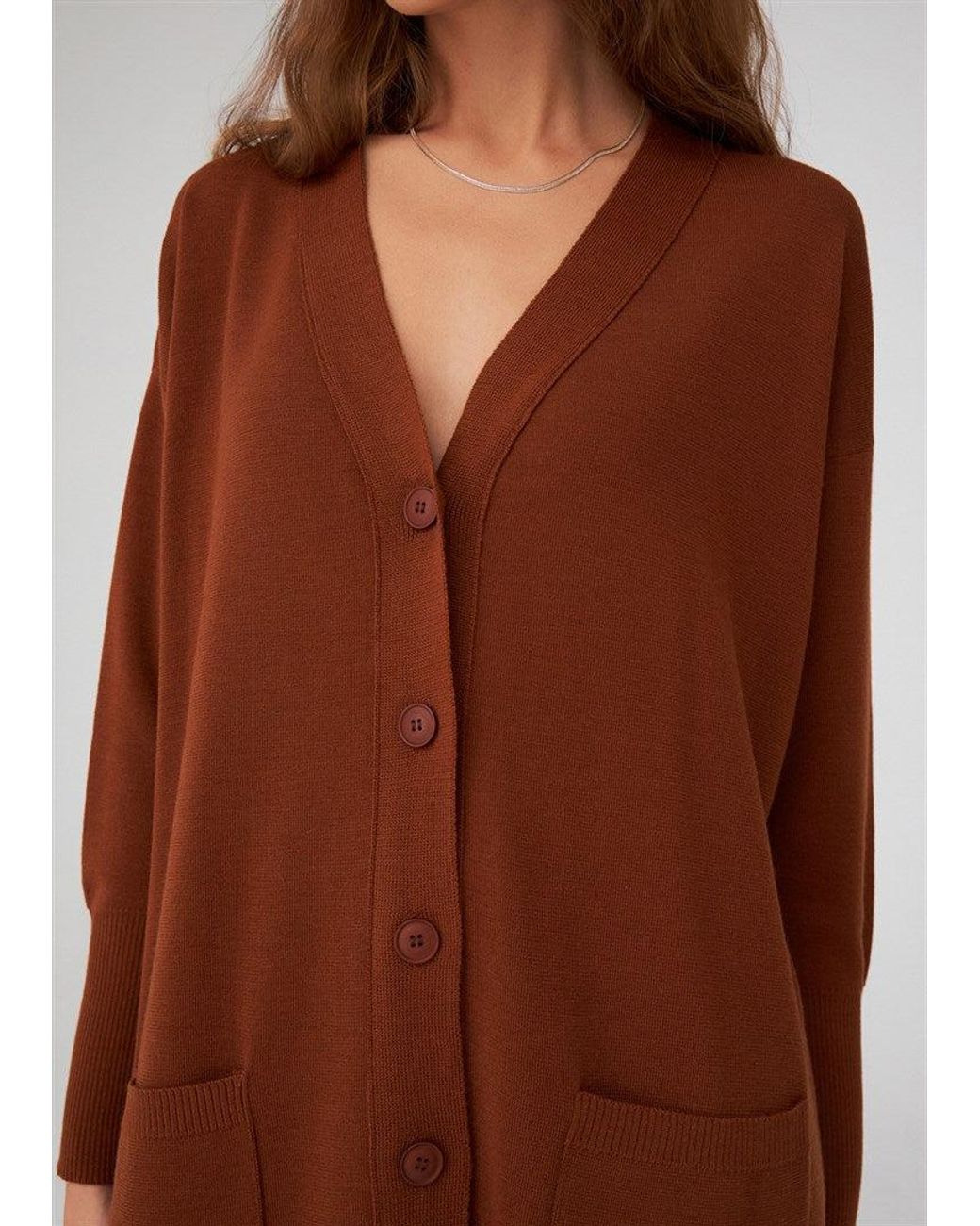 Peraluna Brown Nicola V-Neck Long Knit Cardigan