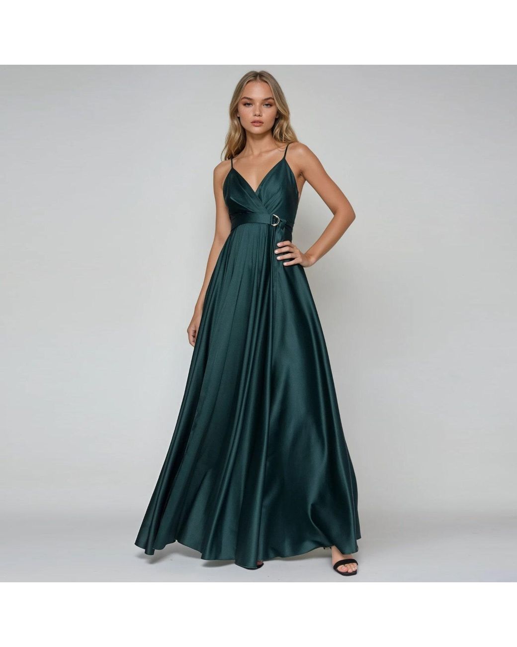Angelika Jozefczyk Green Emerald Satin Long Evening Dress