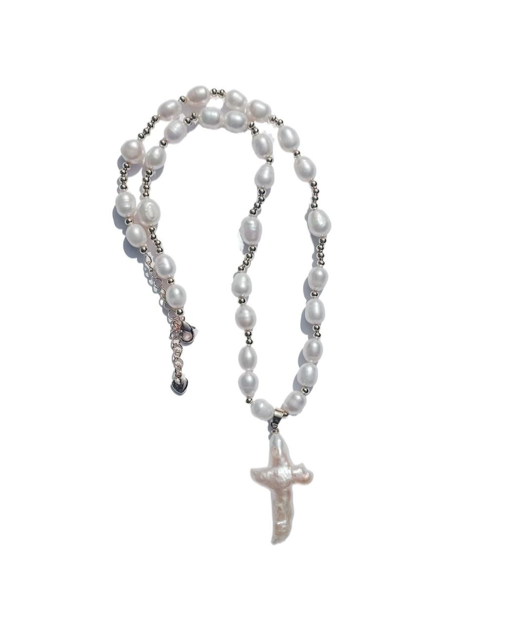 Babaloo Metallic Freshwater Pearl Cross Necklace