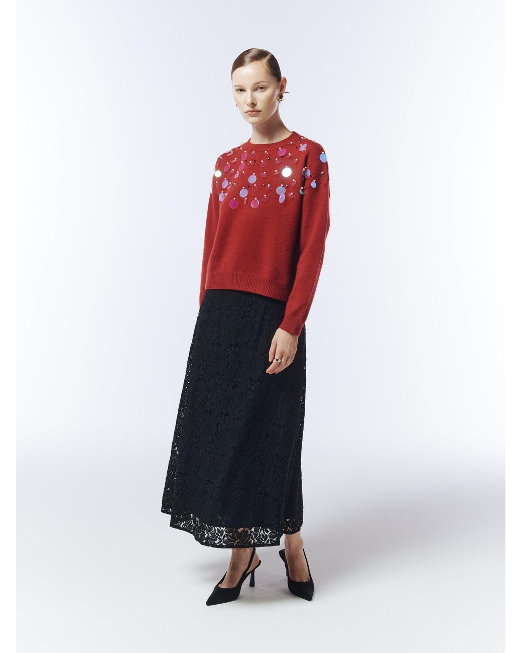 Sour Figs Red Iridescent Sequin-Embellished Jumper