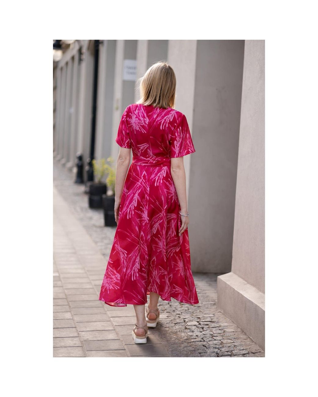 Oh!Zuza Pink Rose Echo Viscose Wrap Dress With Pockets