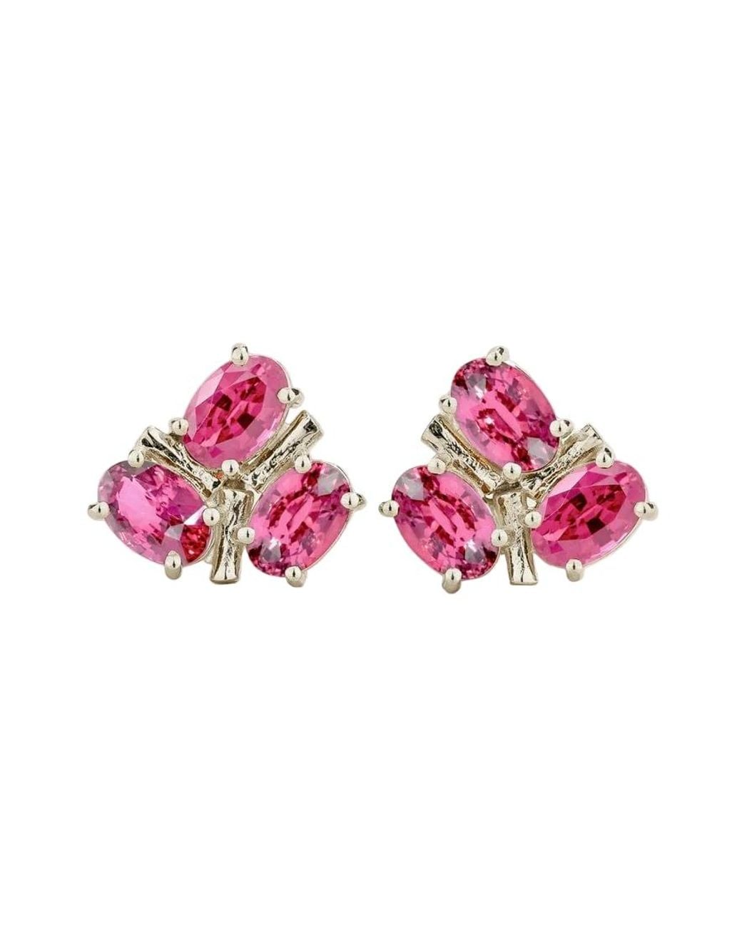 Juvetti Pink Ligna Oval Sapphire Cluster Stud Earrings