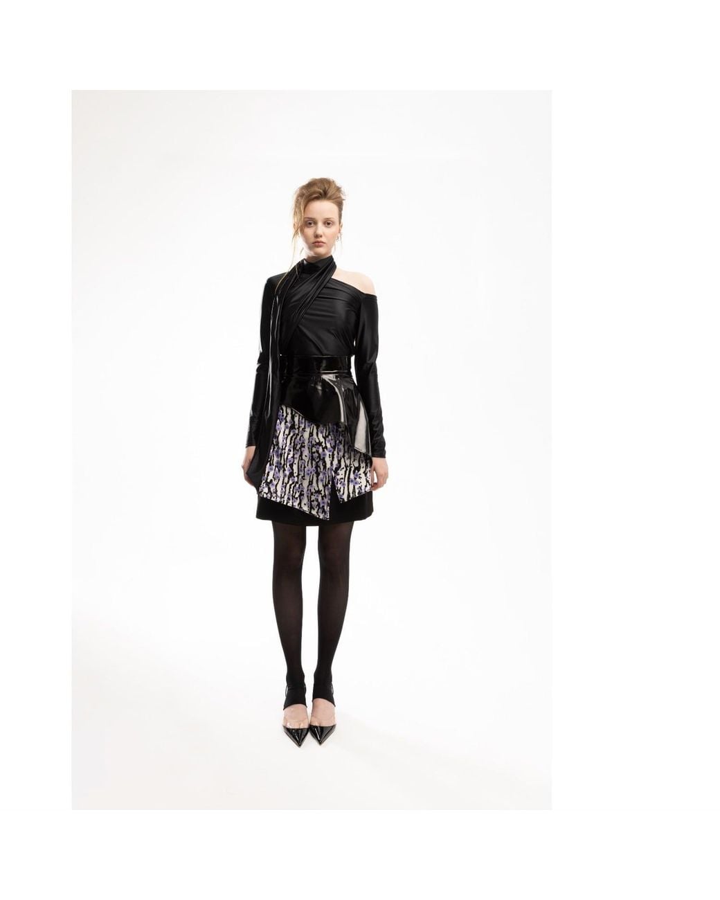 Julia Allert Black High-Waisted Multi-Layered Mini Skirt With Patent Belt Liliac