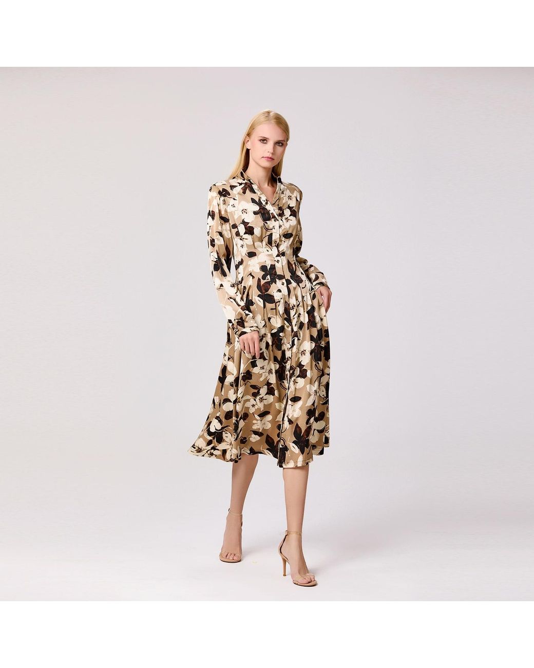 Smart and Joy Natural Neutrals Macro Flower Print Shirt Dress