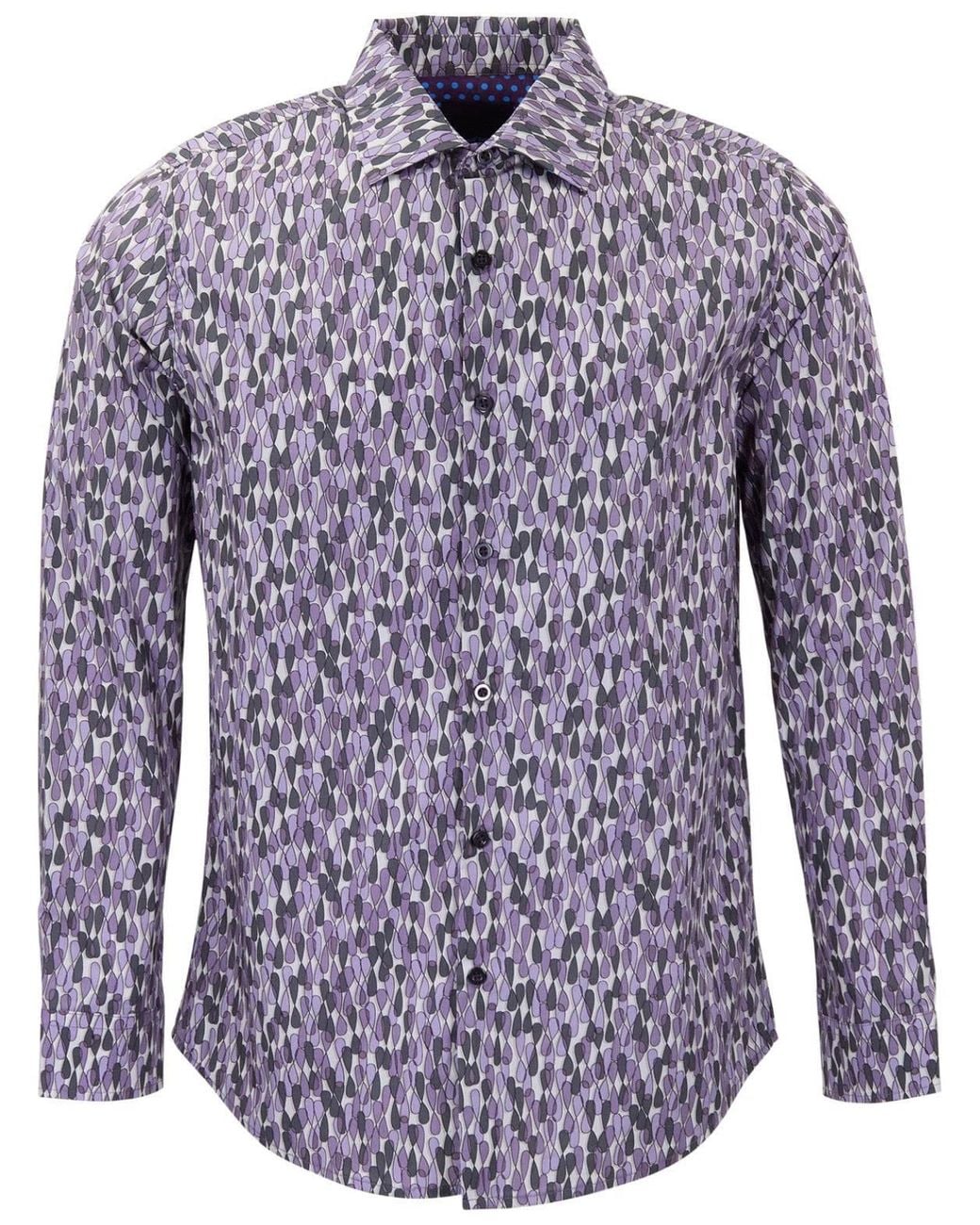 Lords of Harlech Blue Norman Slalom Aubergine Printed Cotton Long-Sleeve Shirt for men