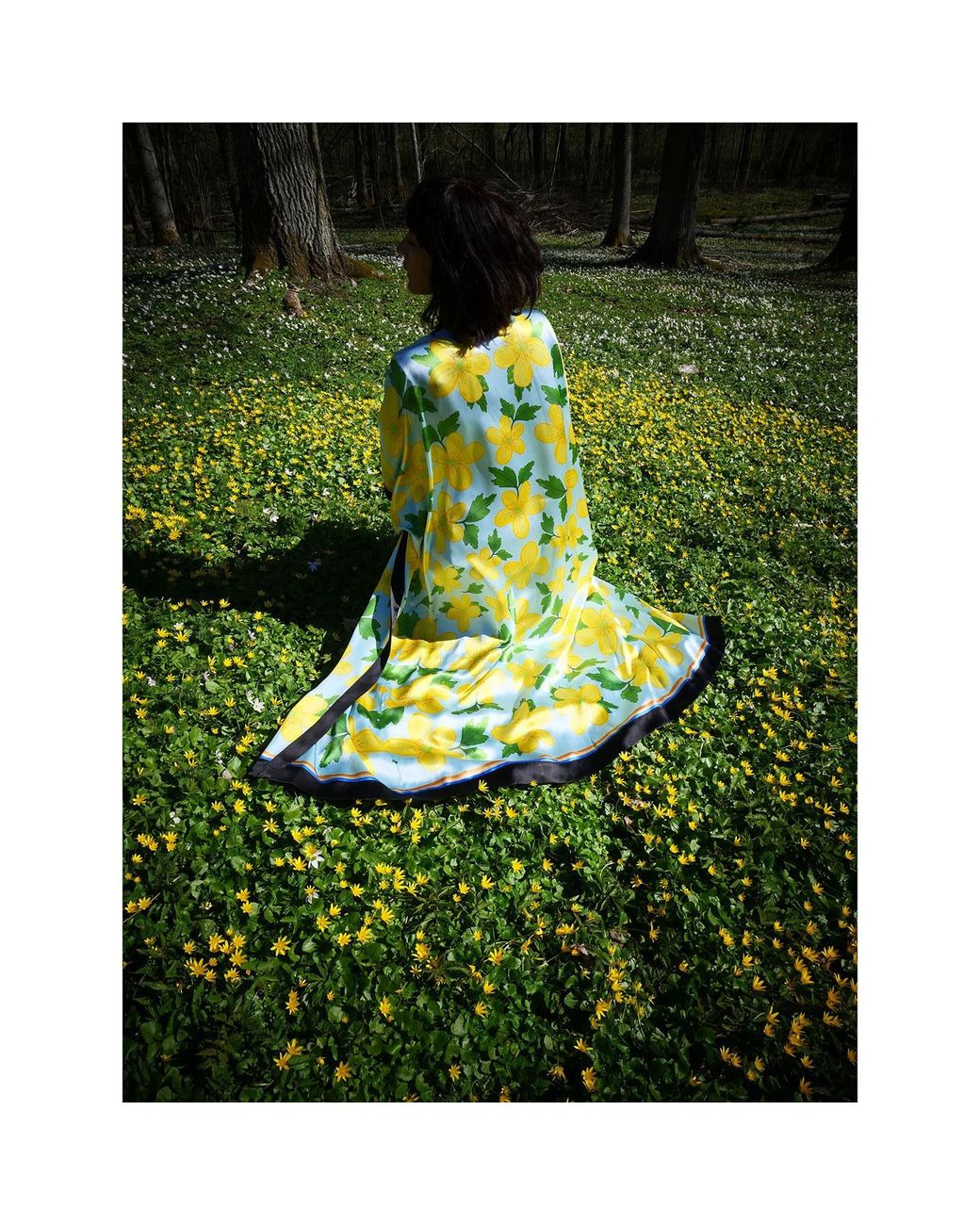 Kueen Yellow Silk Kimono Spring Flower