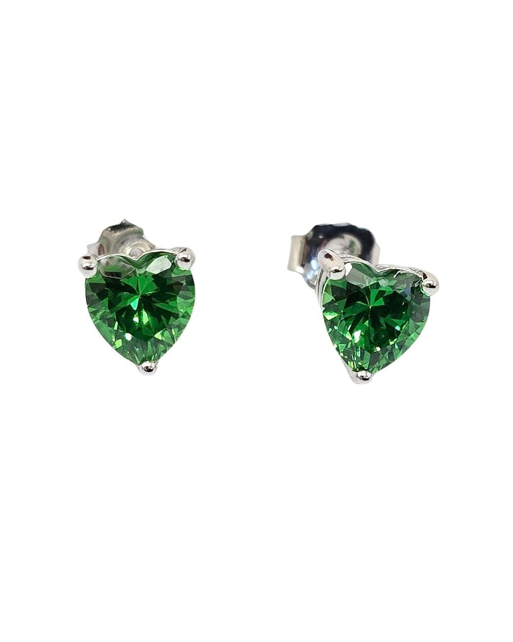 Sophelia Green Emerald Heart Sterling Stud Gemstone Earrings