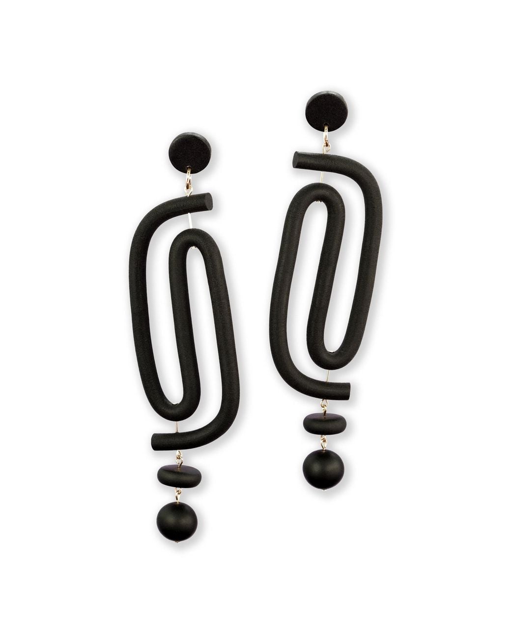 By Chavelli Black Labyrinth Dangly Statement Earrings