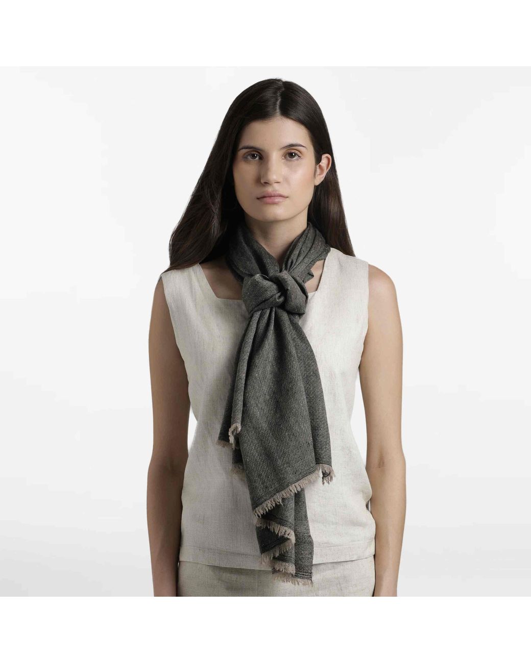 Pink Maharani Gray Cashmere Natural Double Weave Stole