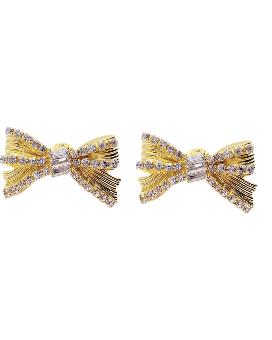 Achala Handcrafted Metallic Sparkle Crystal Bow Earrings