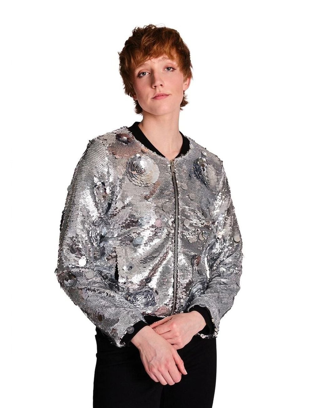 Any Old Iron Gray Petal To The Metal Sequin Bomber Jacket
