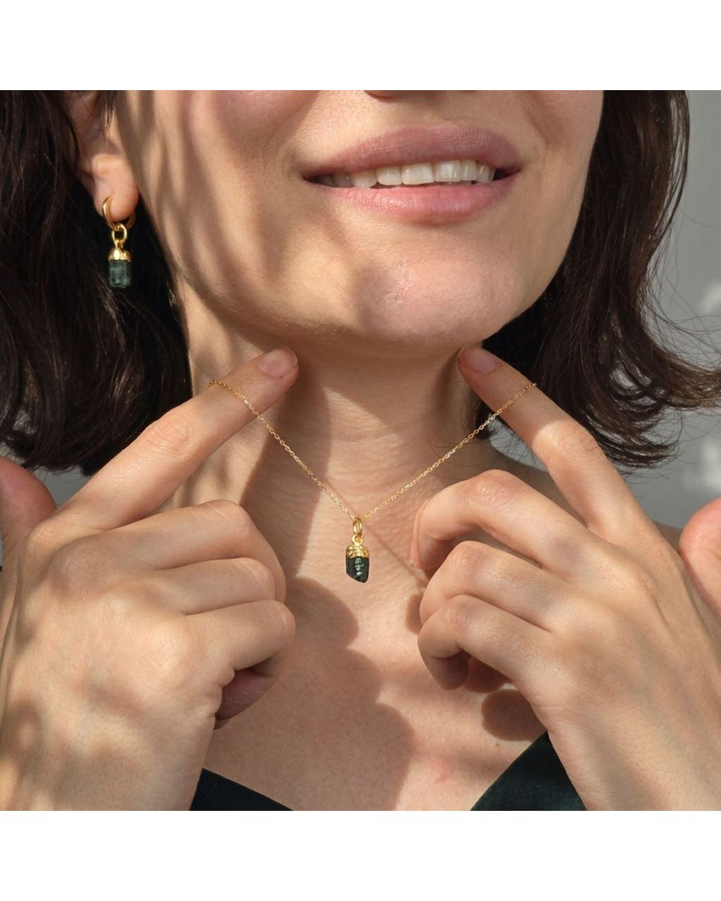 Sophelia Metallic Raw Emerald Plated May Birthstone Necklace