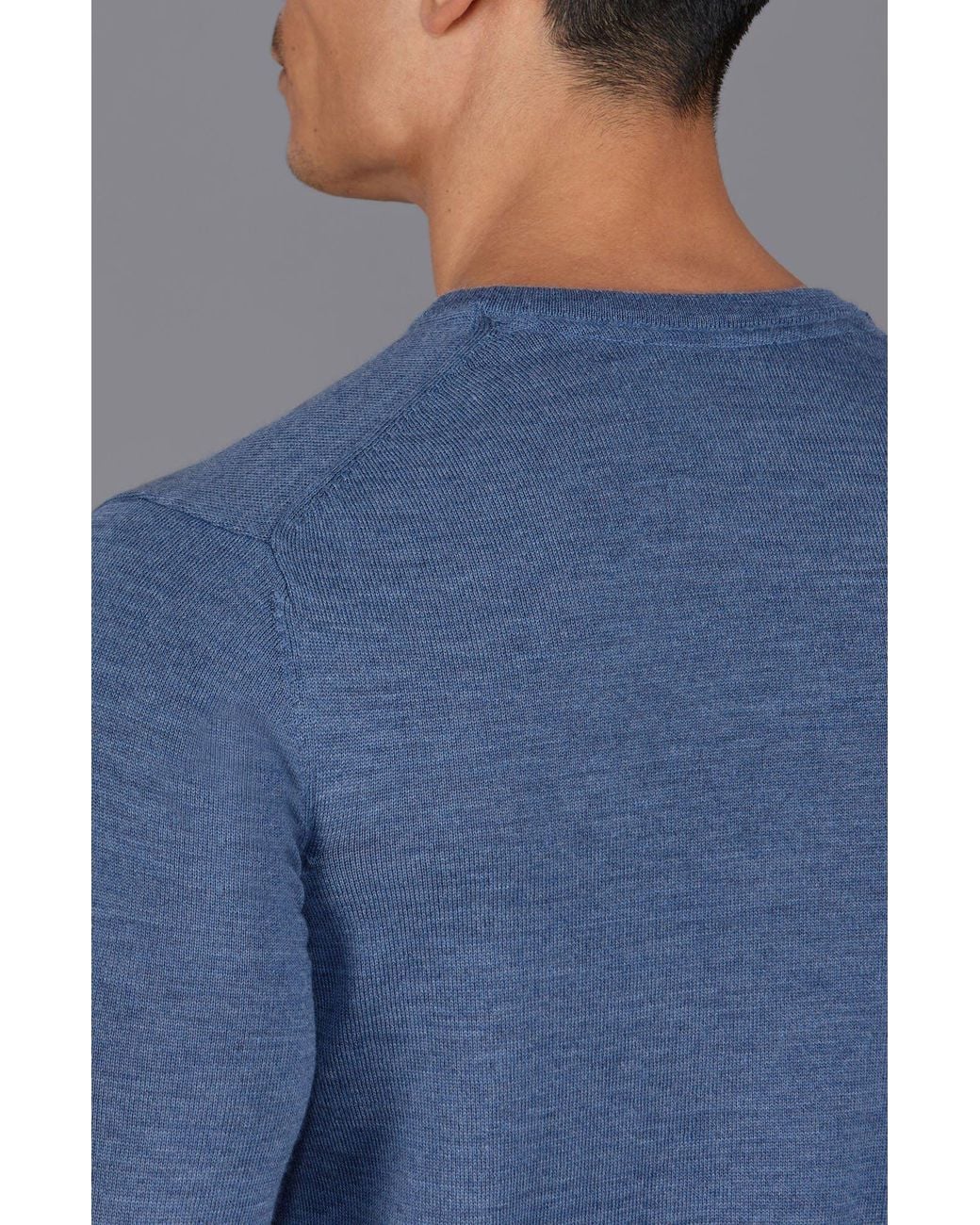 Paul James Knitwear Blue Extra Fine Merino Wool Callington Crew Neck Jumper for men