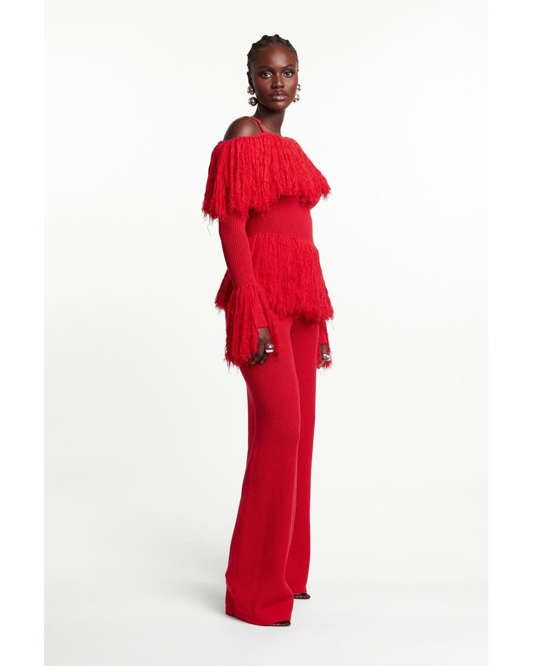 Ofuure Red Igho Fringe Pant Set