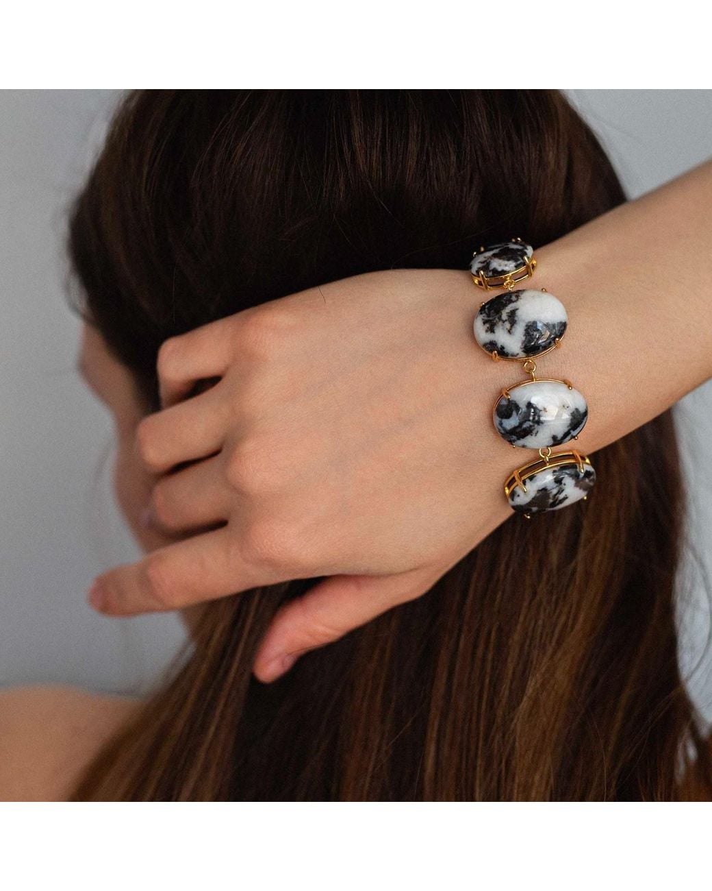Crystalline Jewellery Metallic Zebra Jasper Statement Bracelet
