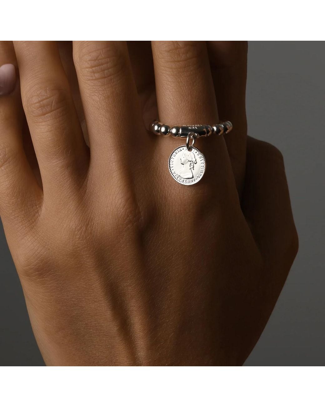 Von Treskow Metallic Two-Strand Stretchy Ring With Mini Coin