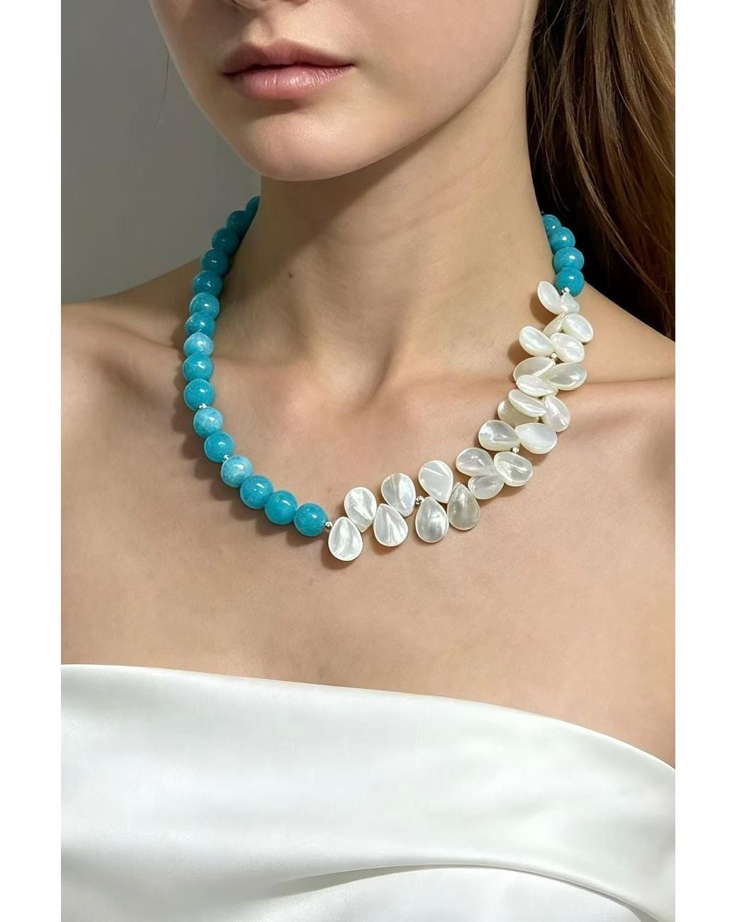 Classicharms Blue Amazonite & Mother Of Pearl Necklace