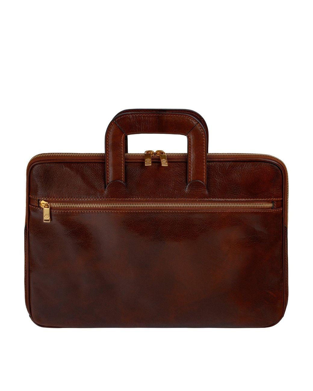 Time Resistance Brown Leather Briefcase Laptop Bag for men
