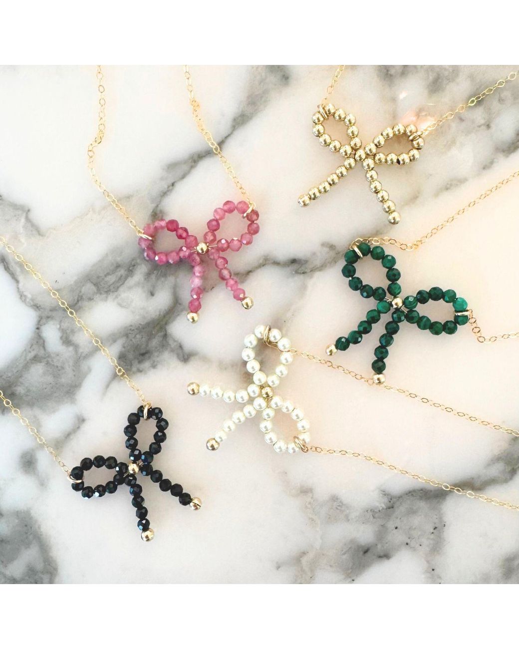 Herself Collections Black Spinel Bow Charm Necklace