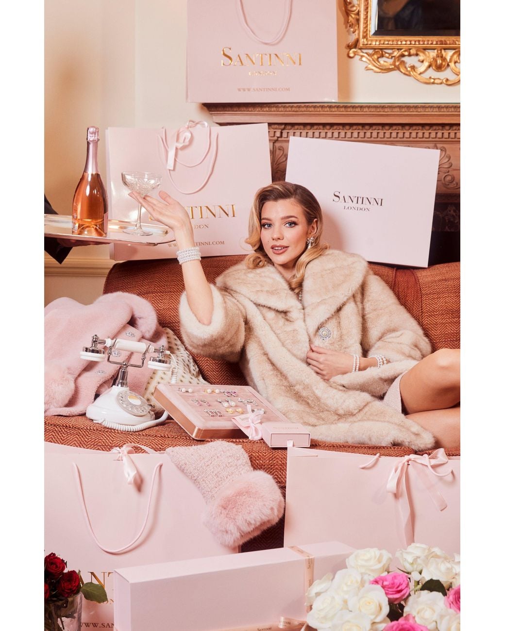 Santinni Natural Neutrals 'Hollywood' Faux Fur Coat