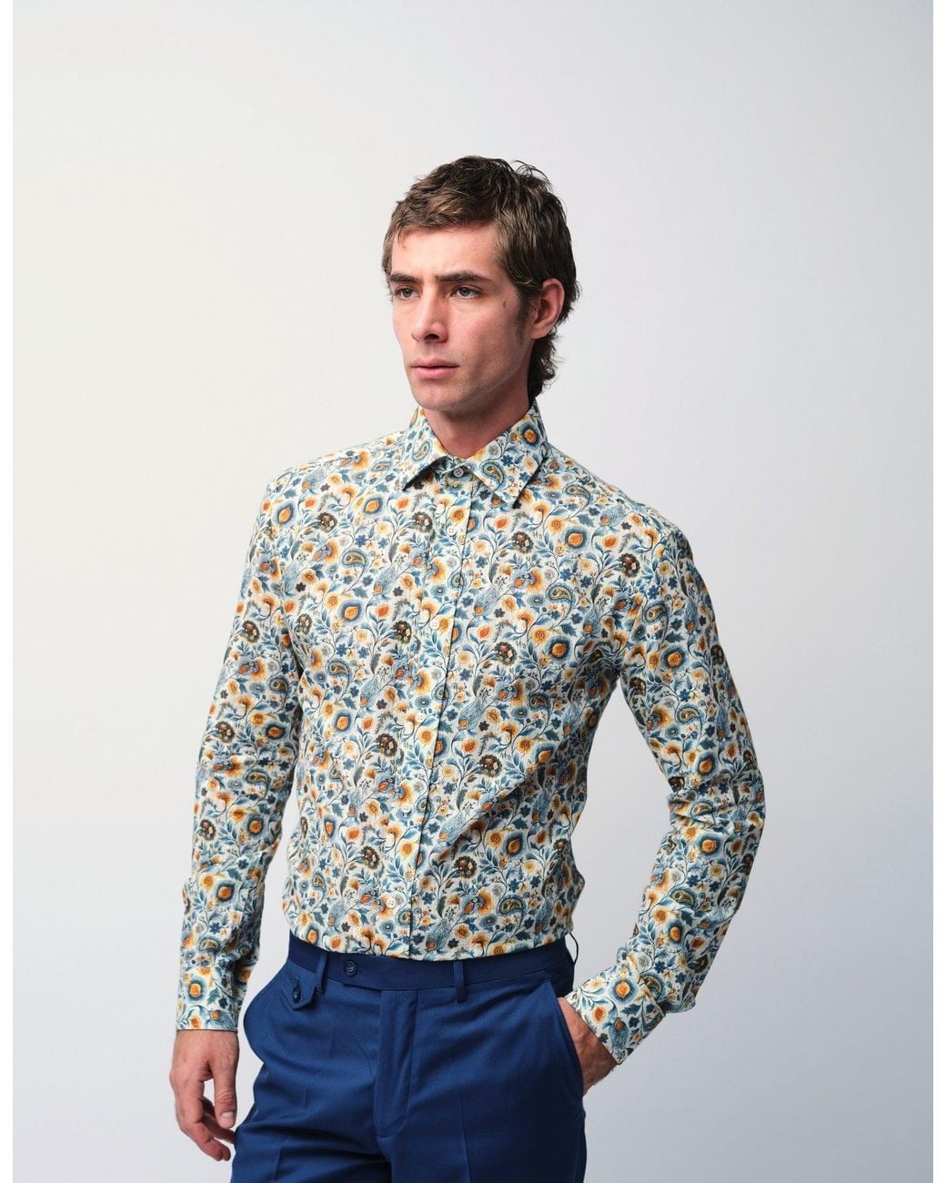 Gresham Blake Gray Neutrals Cream Paisley Jacquard Shirt for men