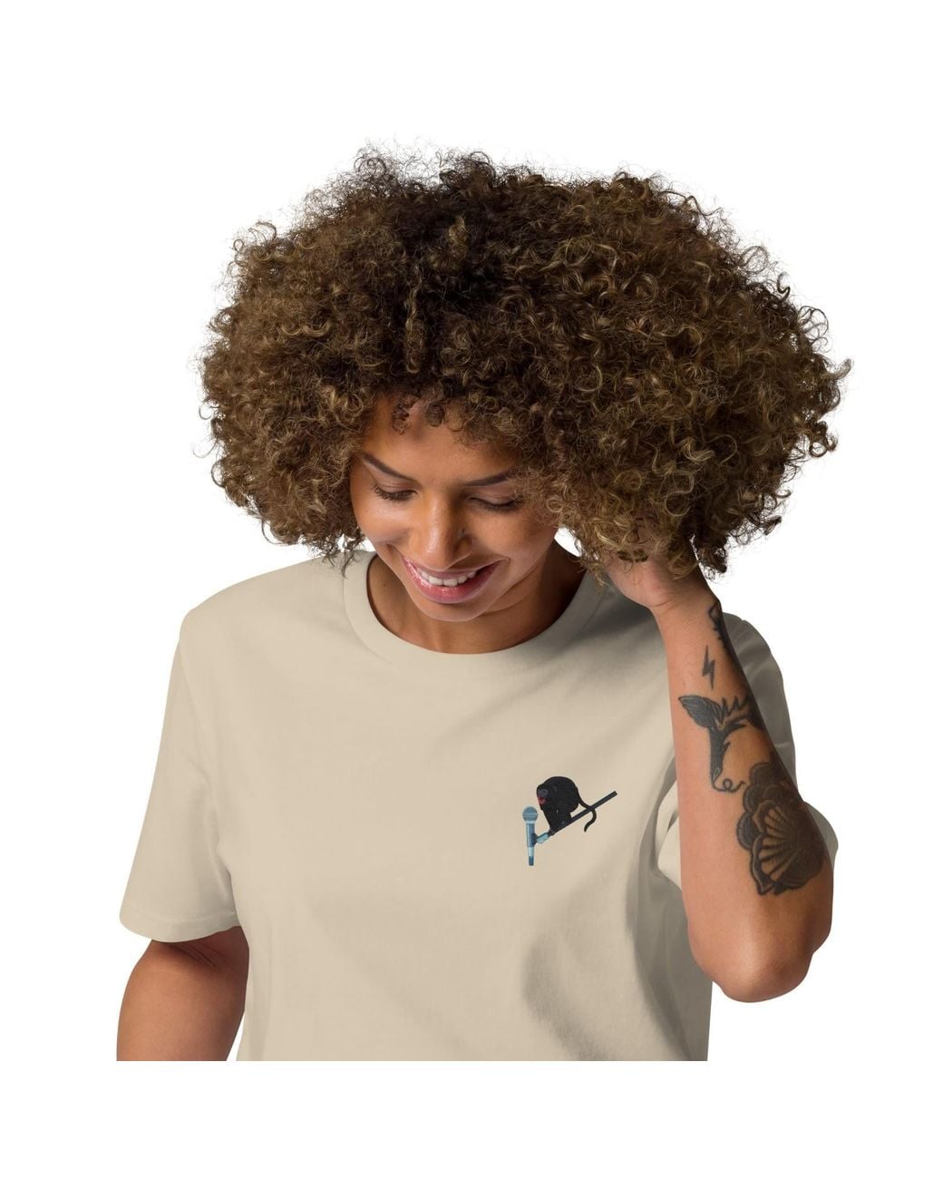 Anchor and Crew Natural Neutrals Desert Dust Artist Monkey Organic Cotton Embroidered T-Shirt