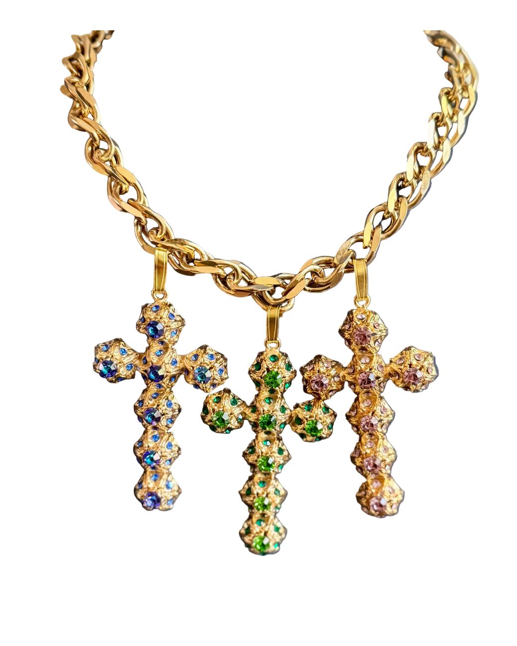 Laura Gray Metallic Italian Chanel Metal Crystal Cross