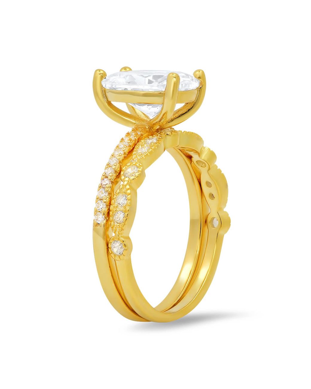 Kylie Harper Metallic Oval-Cut Diamond Cz 2Pc Stackable Ring Set