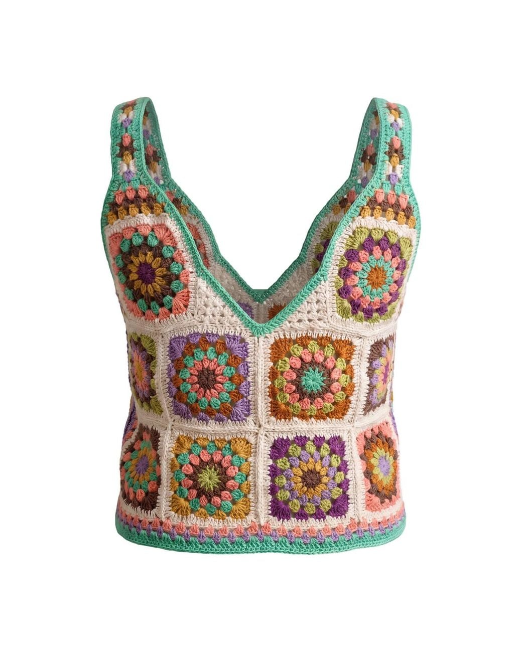 Ana Chic Red Sunburst Granny Square Handmade Crochet Crop Top