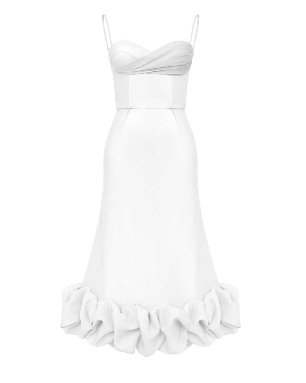 POST MERIDIEM White Draped Bodice Bottom Flounced Bustier Dress
