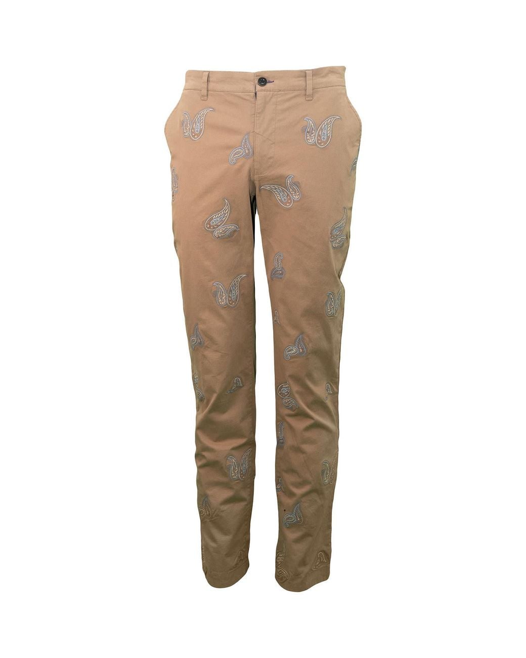 Lords of Harlech Natural Embroidered Paisley Cotton Stretch Pants for men
